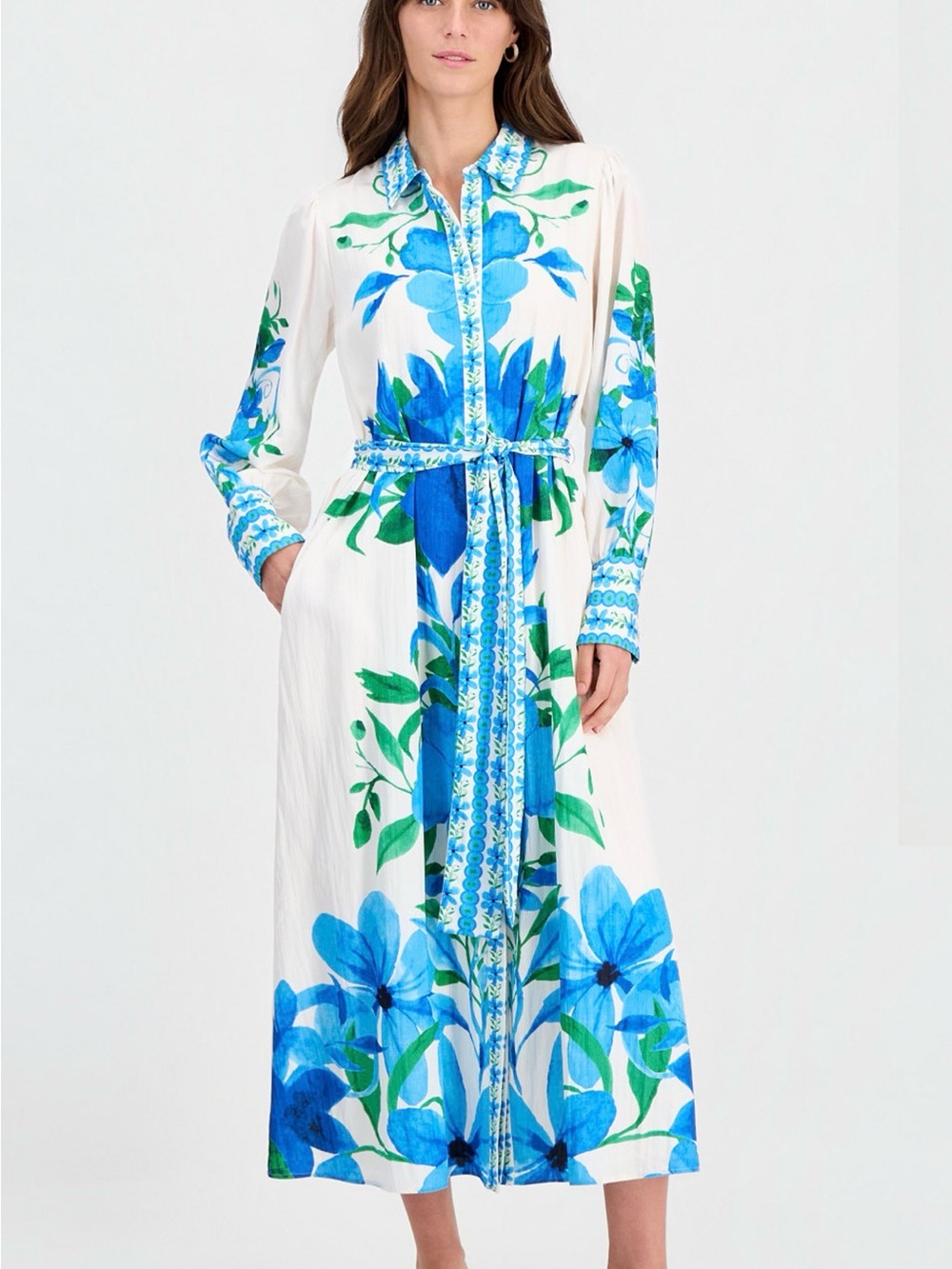 NWT TAHARI Women's Printed Tie-Waist Button-Down Maxi Dress Size 4 $158